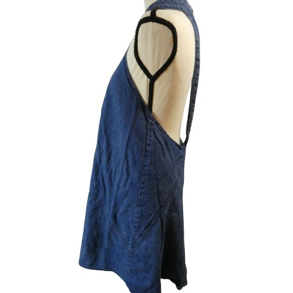 Free People Medium Halter Denim Open Backside Dress Cotton Boho - Picture 3 of 6